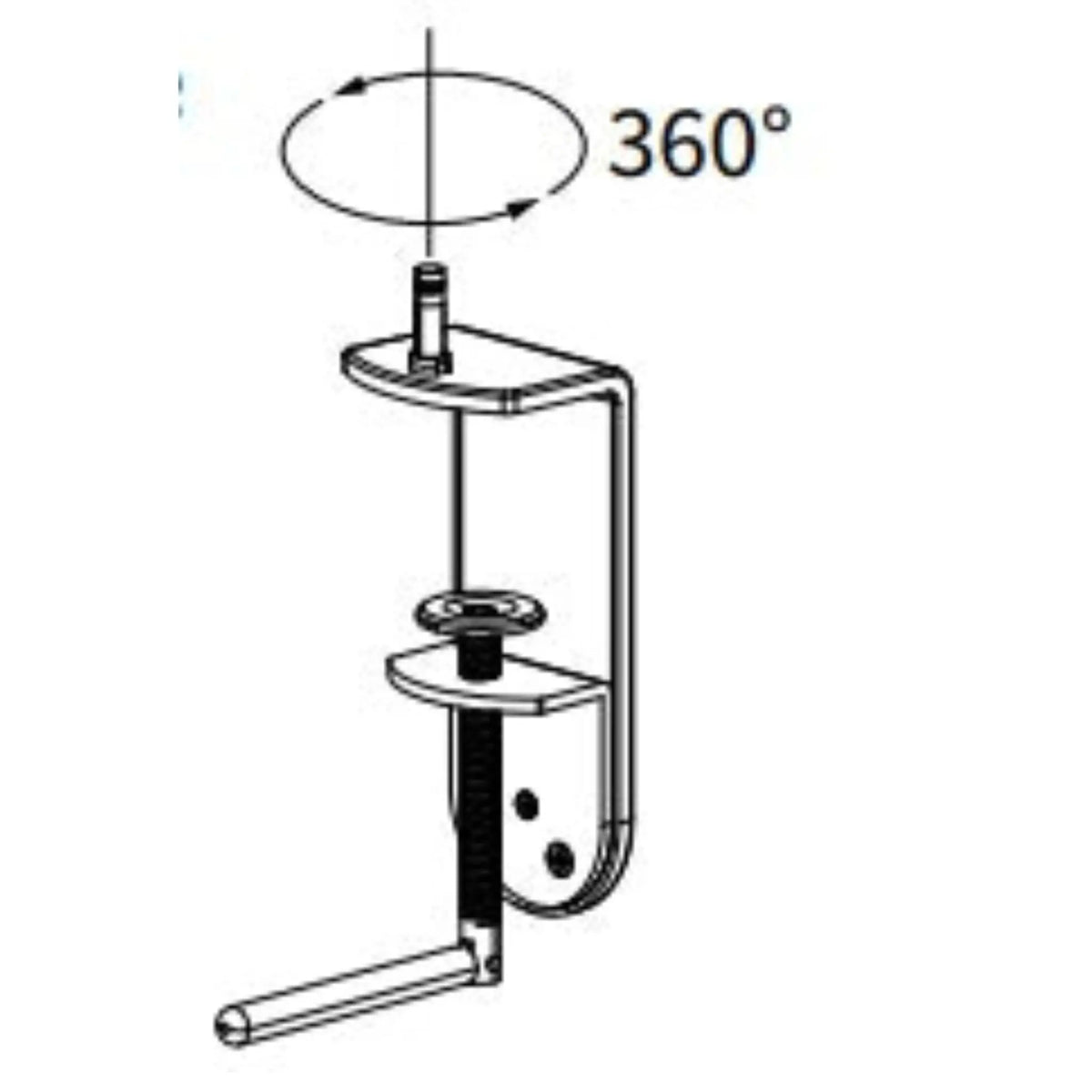 Technical drawing of the Two Piece C-Clamp Mount for the Astra 3 Double Arm Desk Light 