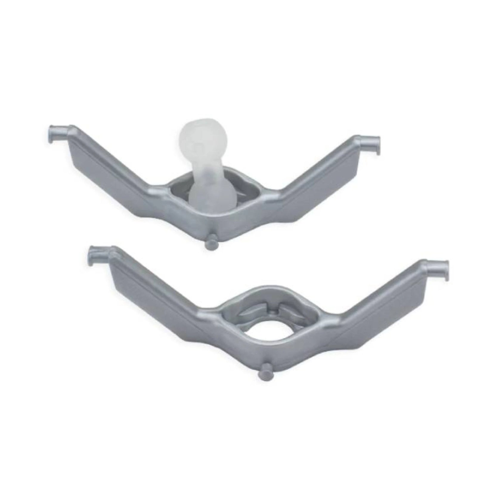 Two gray cable chain mount kits with a metallic finish, designed to attach cable management chain to a cable management trough.