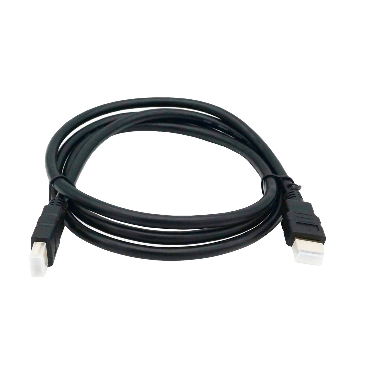 a black HDMI cable coiled against a white background