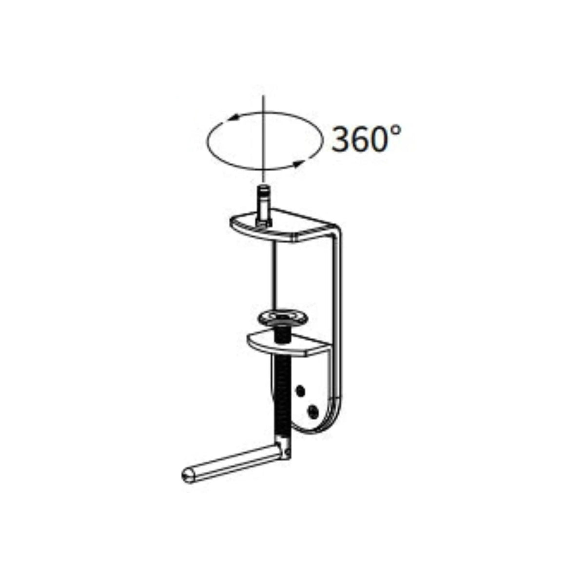Technical drawing of the Two Piece C-Clamp Mount for the Astra 3 Double Arm Desk Light 