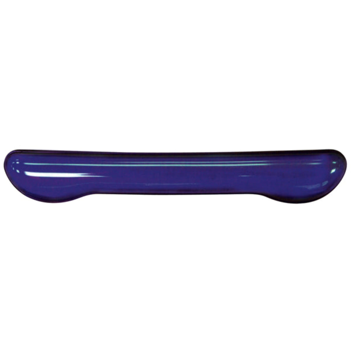 a long purple ergonomic gel wrist rest created for work on a keyboard. Each end has a extended section for extra wrist support