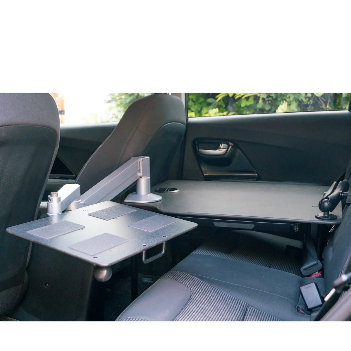 Extension arm is extended allwoiing separate space for an ergonomic setup. The computer can go on the swing away arm, while your other work can o on your desk.