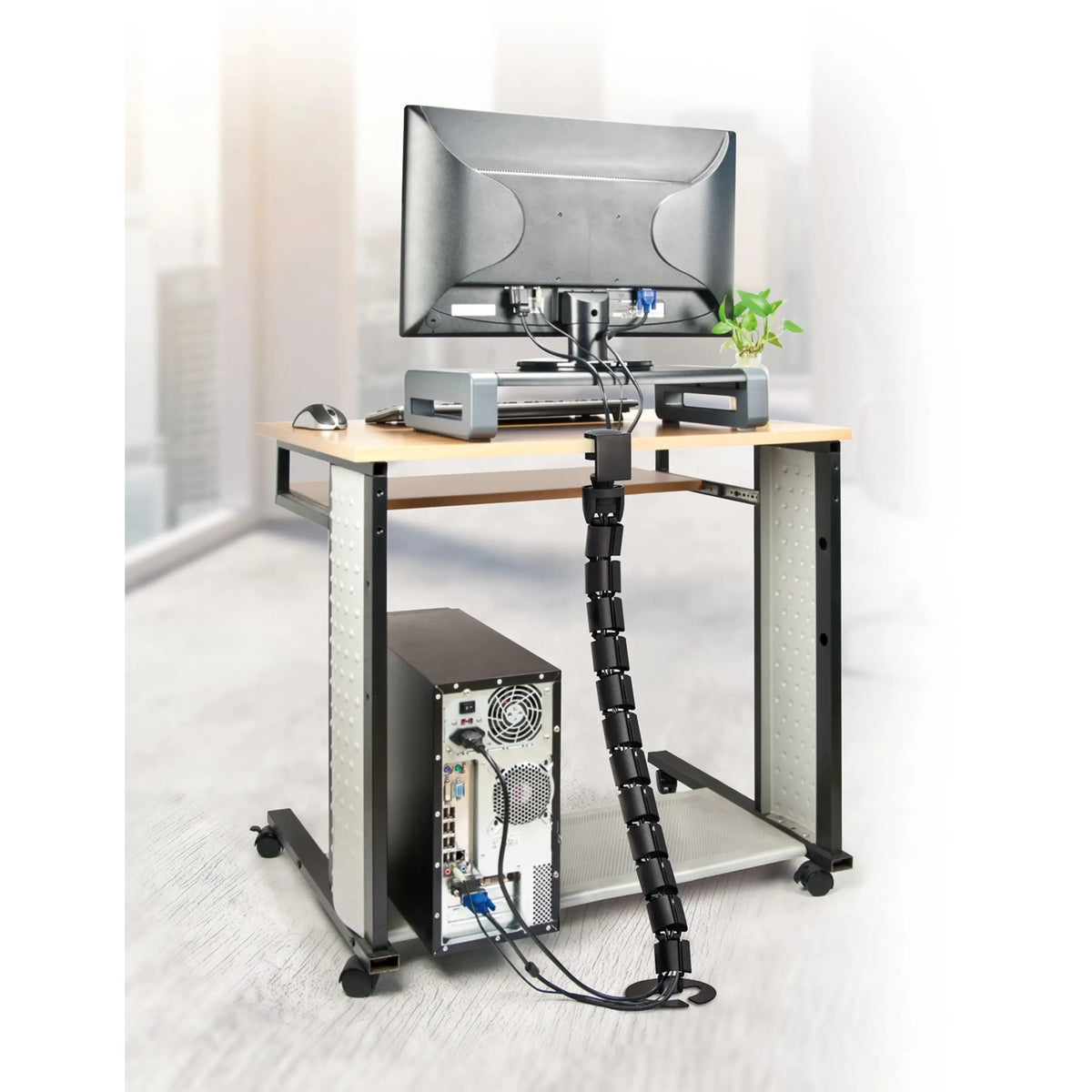 Desk-Clamp Under Desk Spine Cable Manager Securely attaches to your desk, keeping cables organized and out of sight.