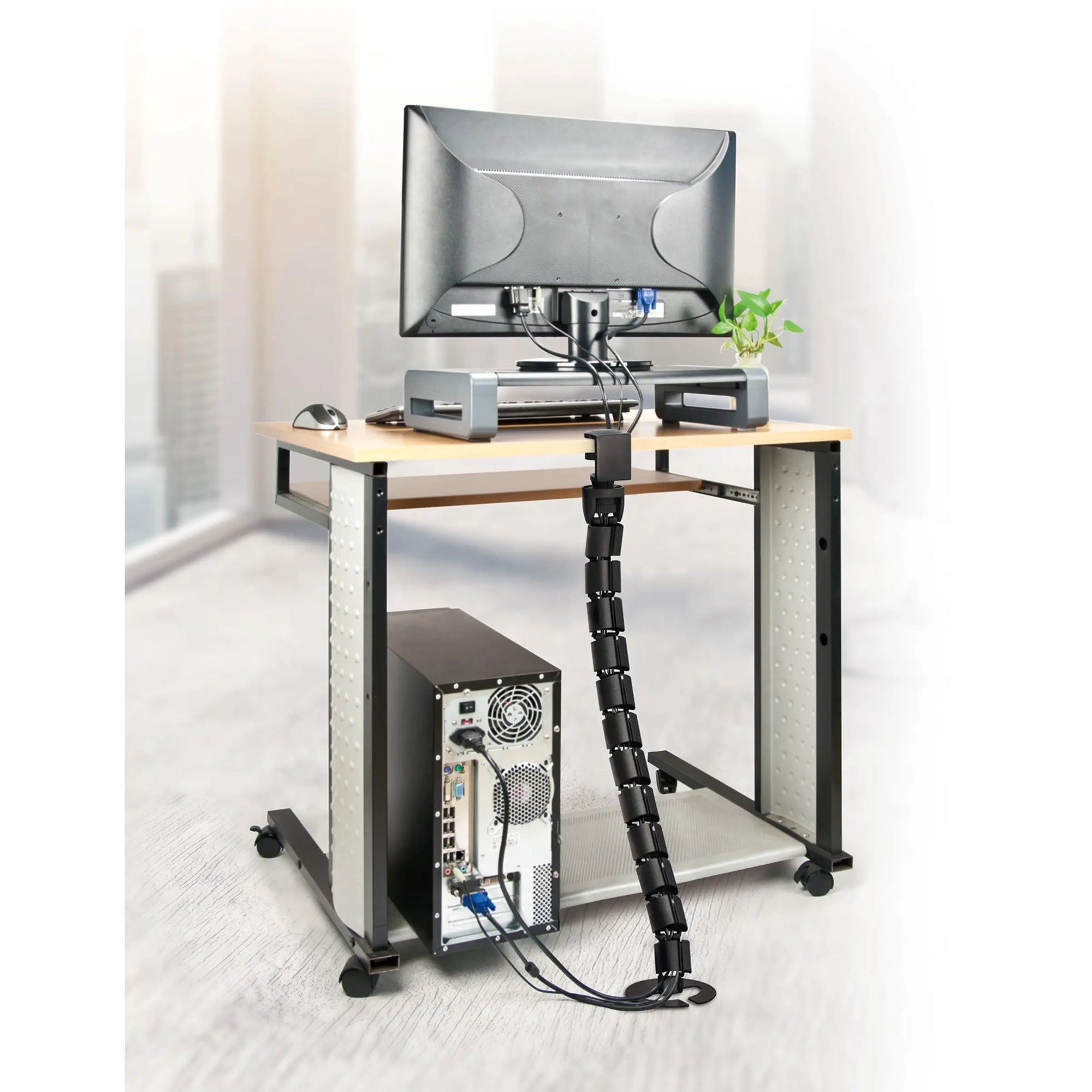 Desk-Clamp Under Desk Spine Cable Manager Securely attaches to your desk, keeping cables organized and out of sight.