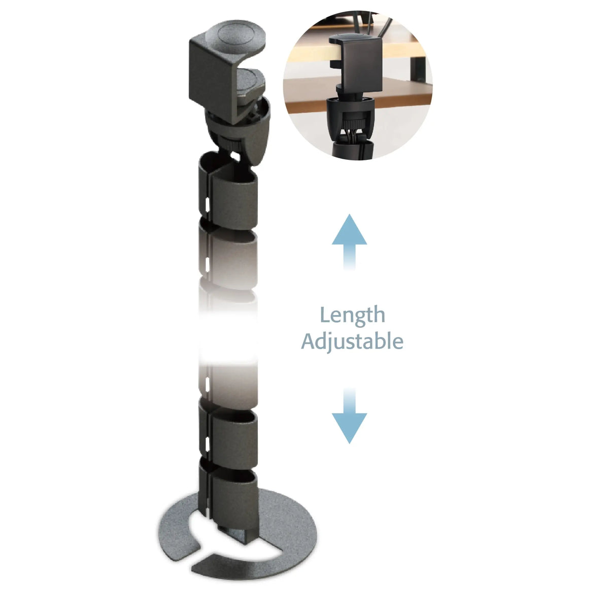 Close up view of the adjustable length spine cable manager