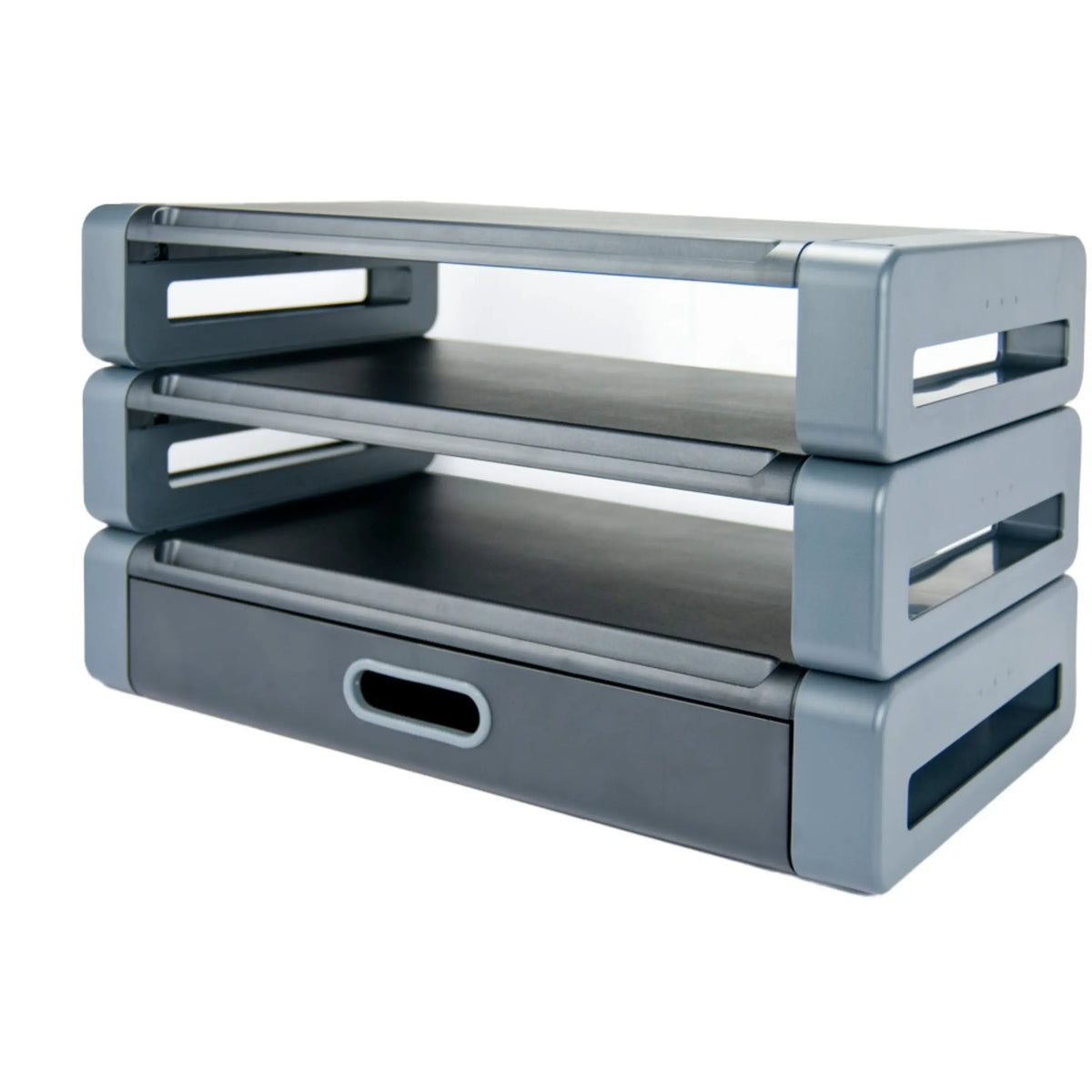 Deluxe Monitor/Printer Stand with Smart Device Slot and drawer with two stands stacked on top.