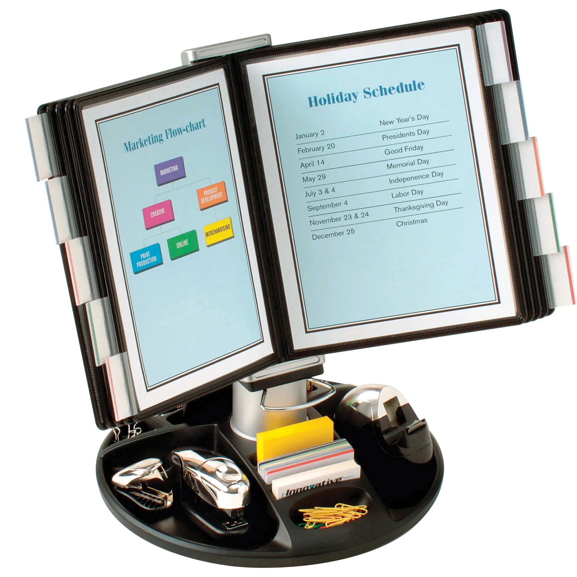 Deluxe Rotary Base Reference Organizer with a stationary tray providing additional storage.