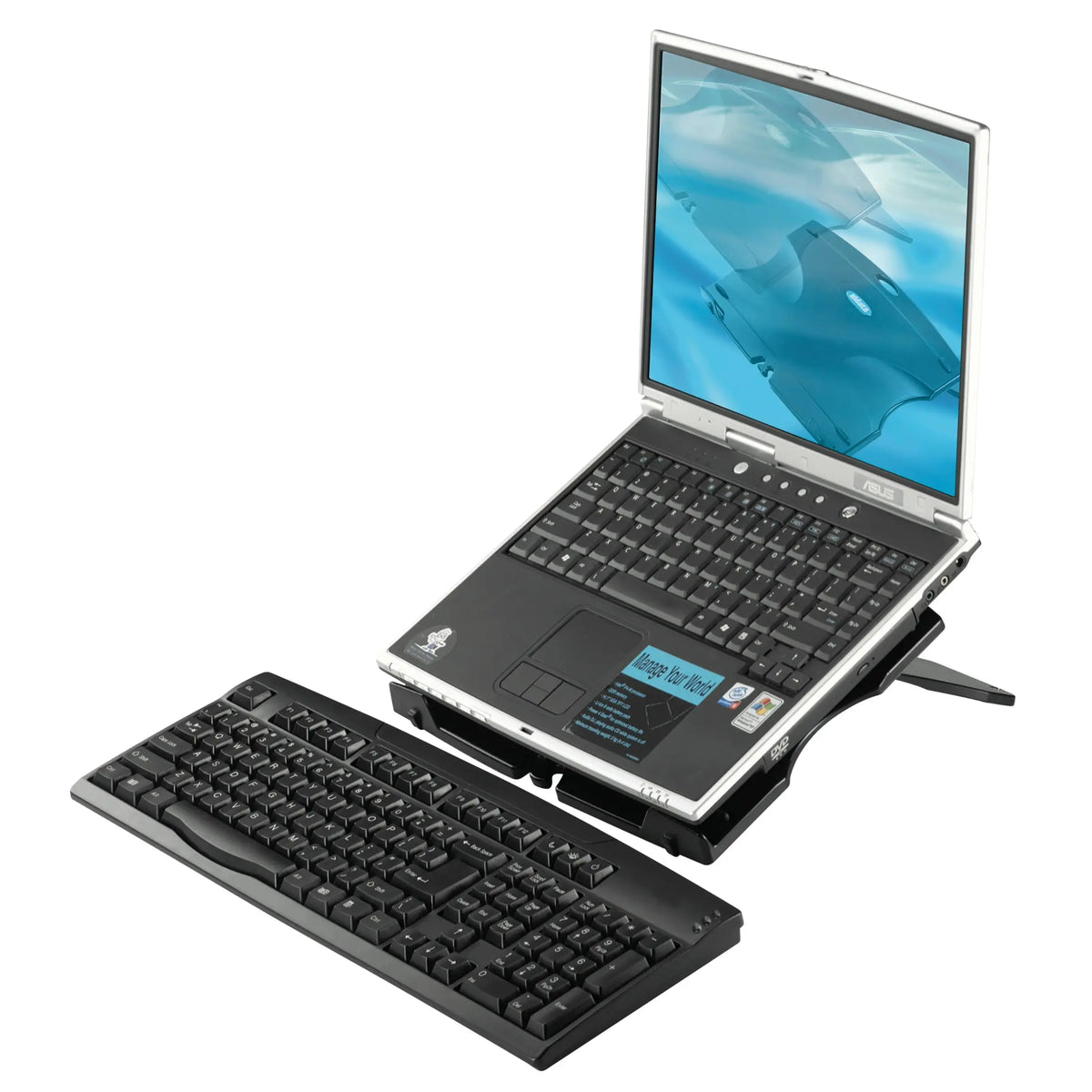 E-Z Laptop Riser set up with keyboard