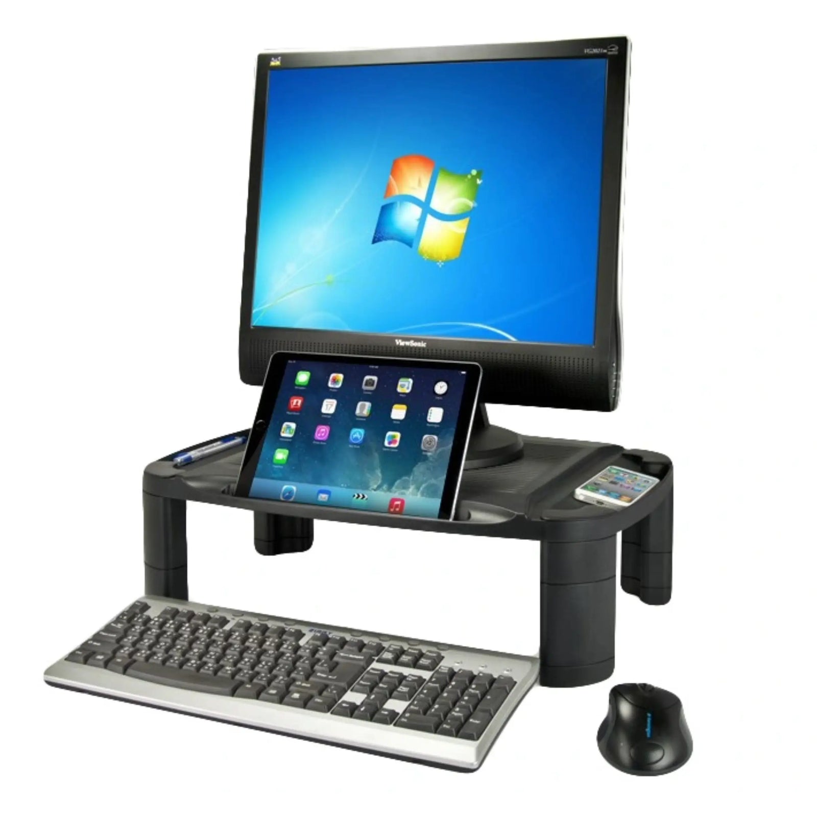 Extra Wide Professional Monitor/Printer Stand with Smart Device Slot