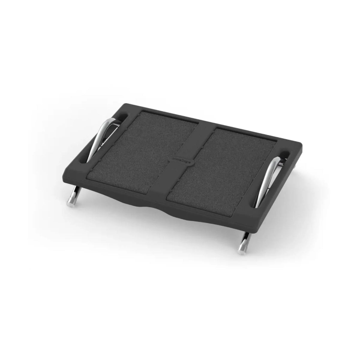 Black metal footrest with two pins on a white background