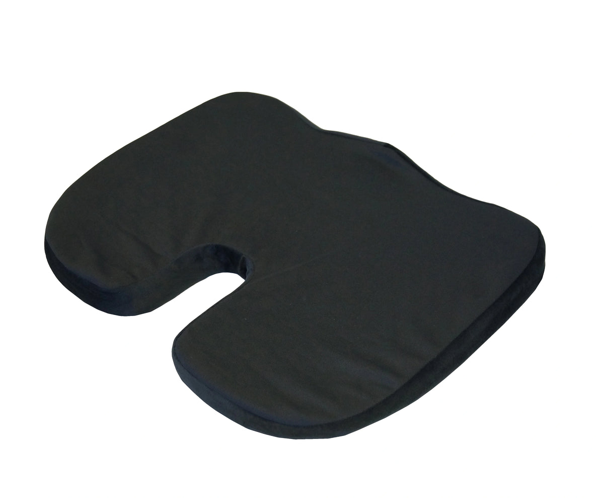 Gel seat cushion covered in black fabric