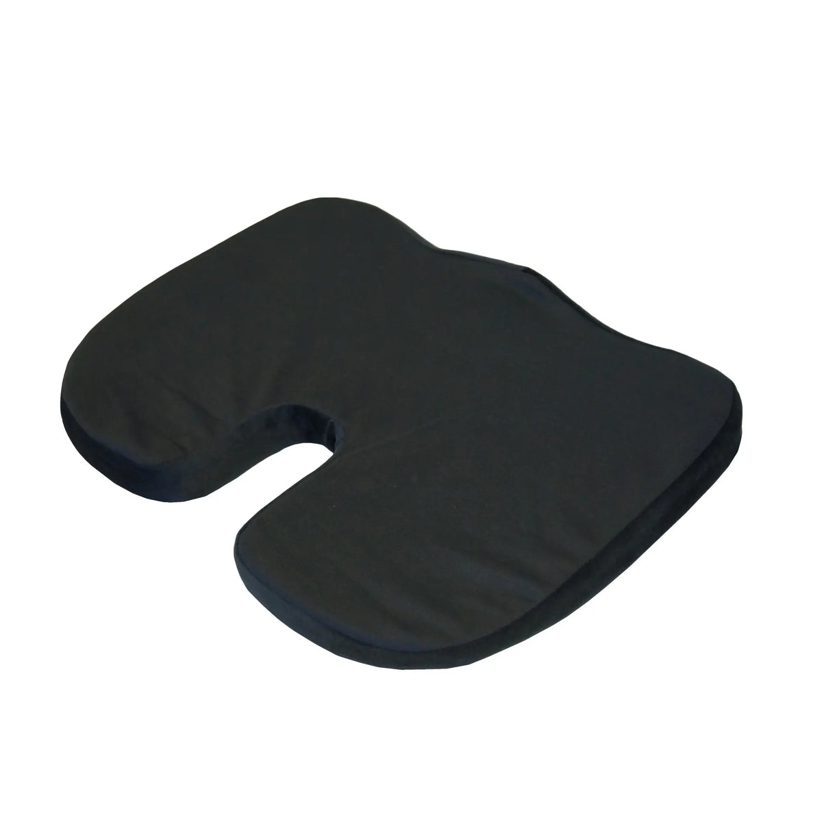Black ergonomically designed U-shaped gel seat cushion for pressure relief and back support.