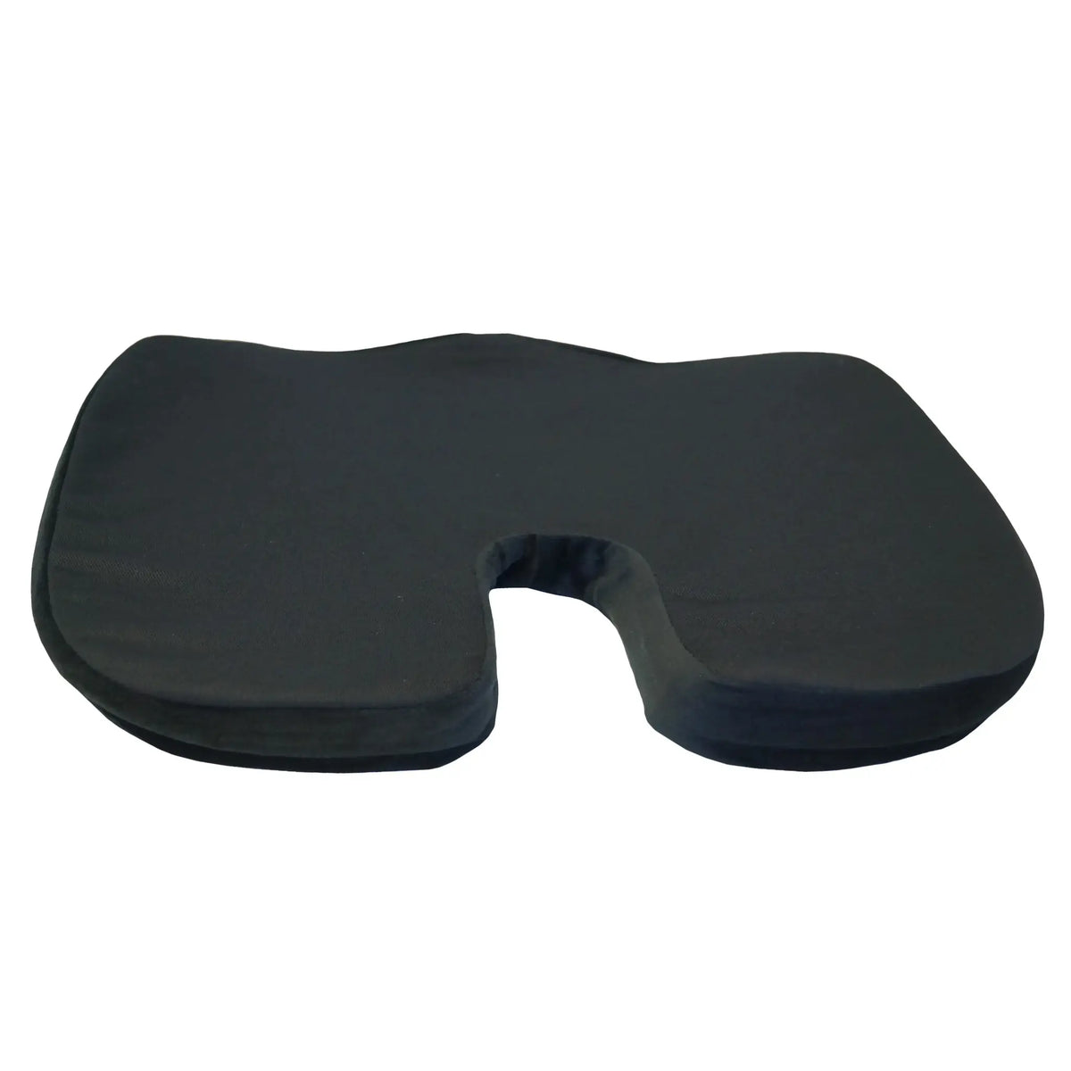 Black ergonomically designed U-shaped gel seat cushion for pressure relief and back support.