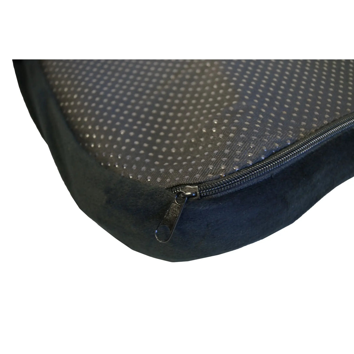close up of zipper on polyester, washable, removable cushion cover