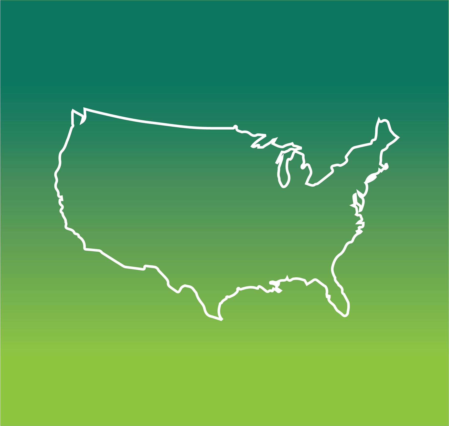 Outline of the USA against a green background.