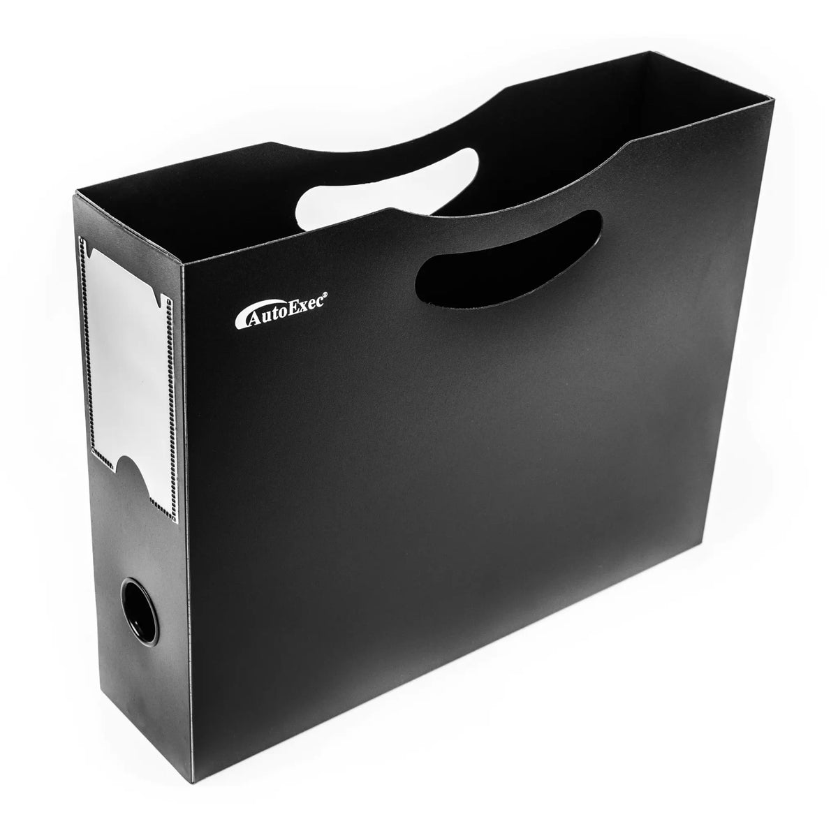 Black magazine rack with &#39;AutoExec&#39; branding on a white background