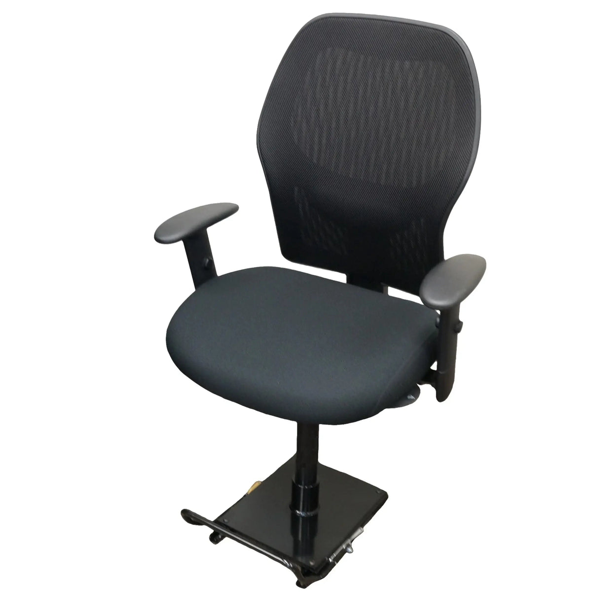 Front angle view of the VanGo Sliding Jury Assembly with office chair attached