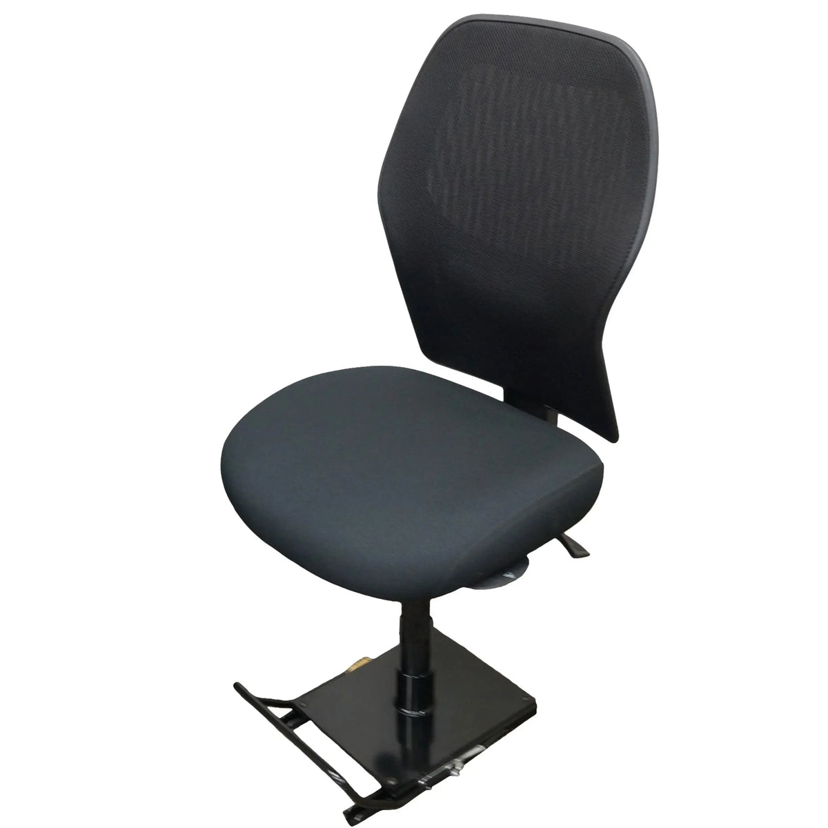 Front angle view of the VanGo Sliding Jury Assembly with armless office chair attached