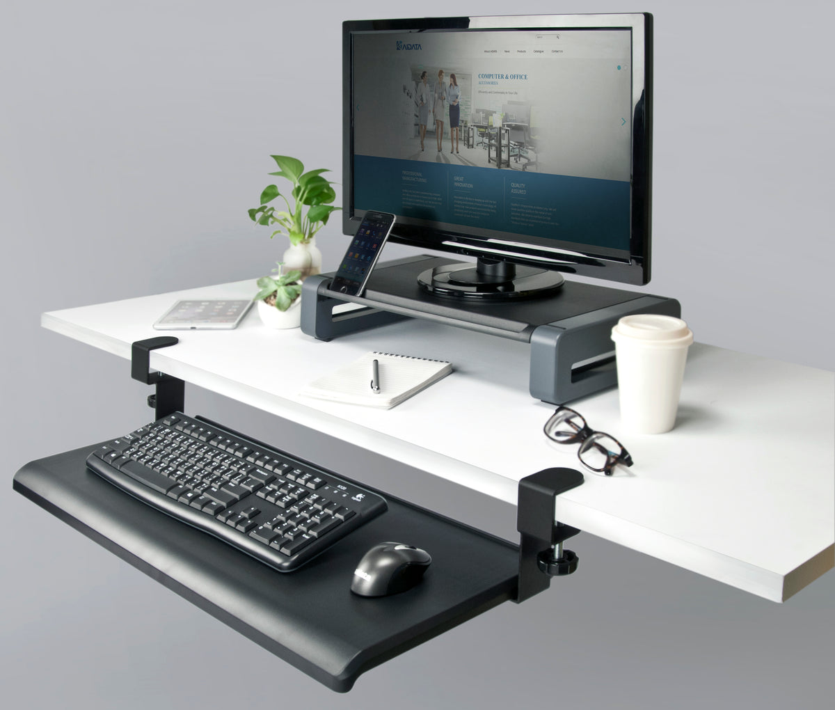 Extra-Wide Desk Clamp Keyboard Tray