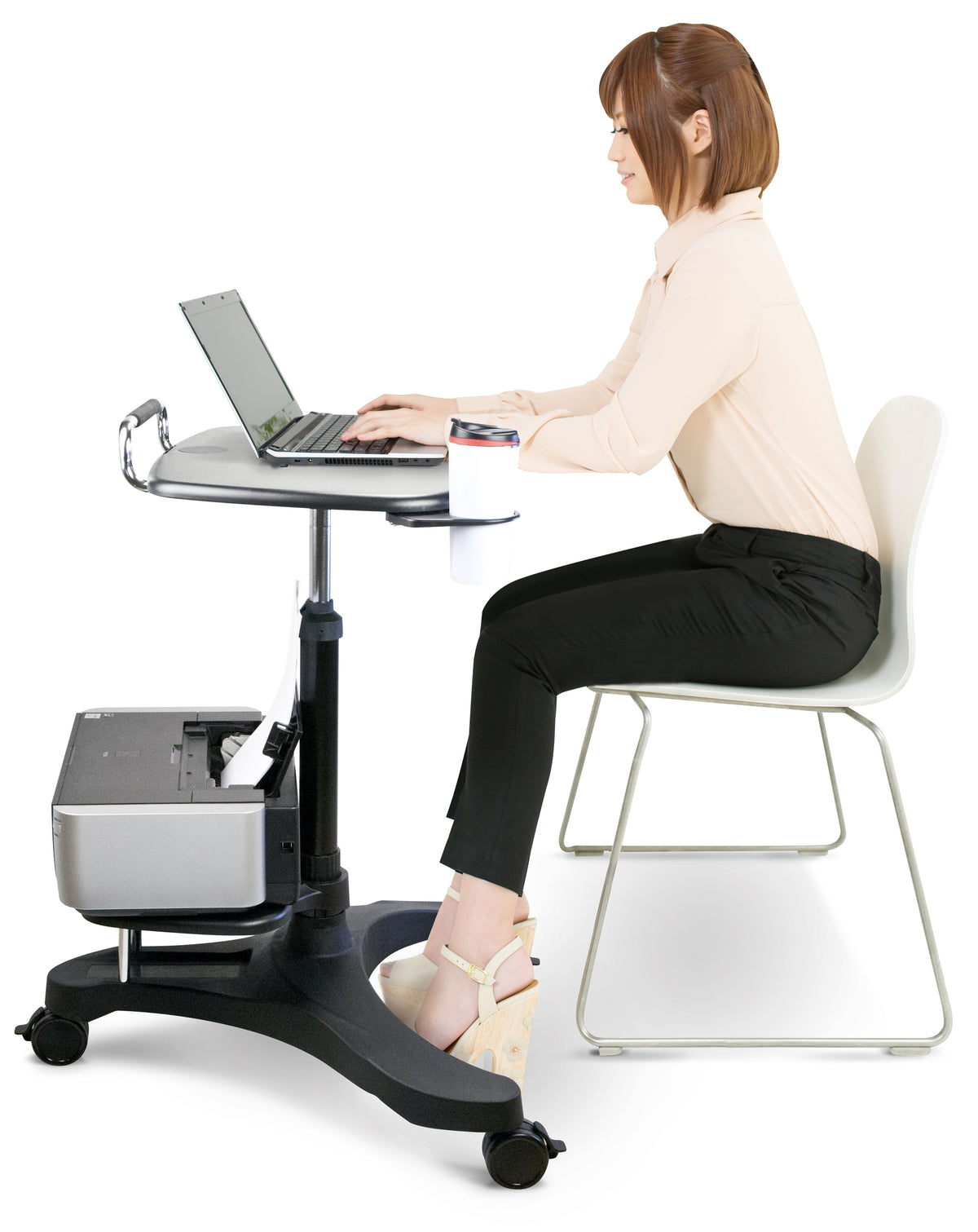 Sit/Stand Mobile Laptop Workstation w/Printer Shelf