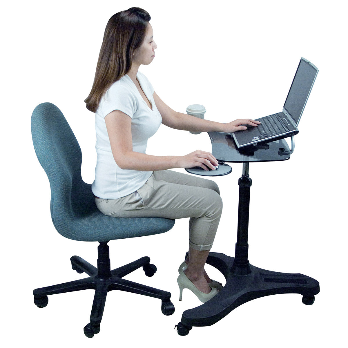 Sit/Stand Mobile Laptop Workstation (Glass)