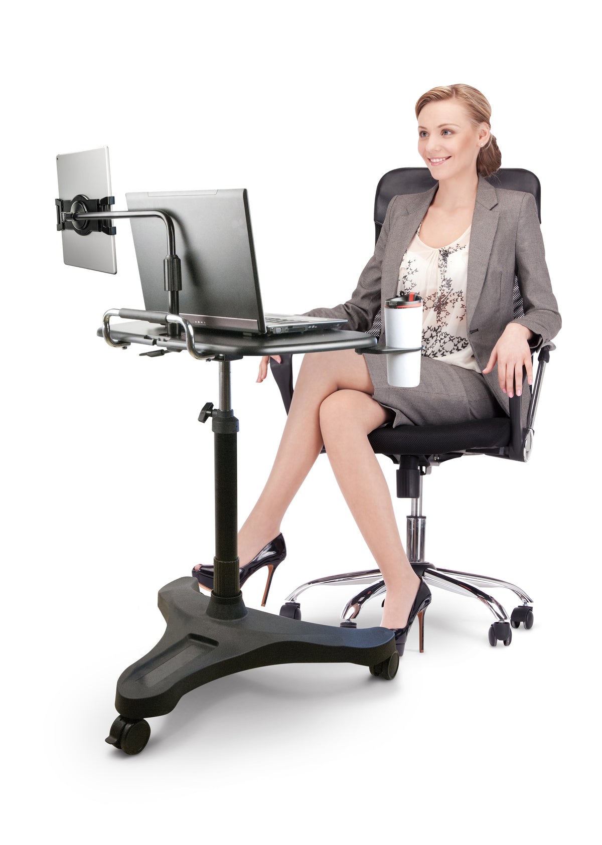 Sit/Stand Mobile Laptop Workstation w/XL Tablet Holder