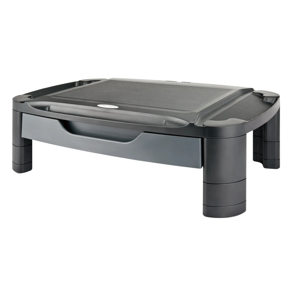 Black adjustable laptop stand on a white background