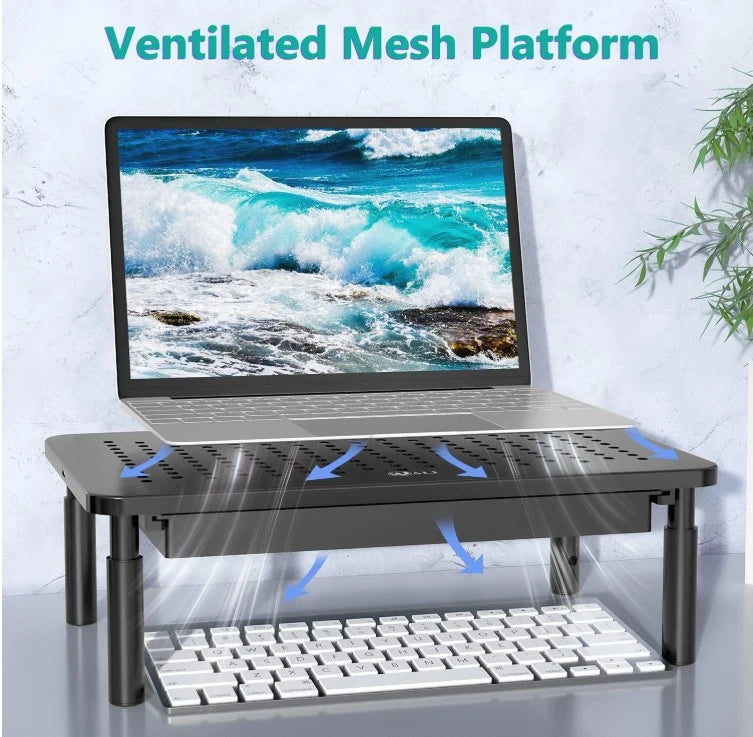 Height Adjustable Monitor Stand with Storage Drawer for Desk Organization