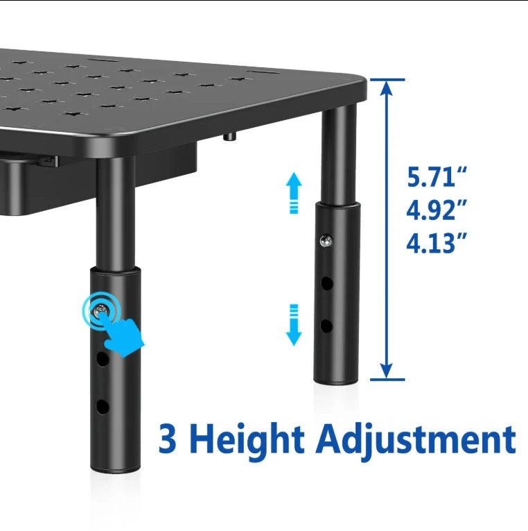 Height Adjustable Monitor Stand with Storage Drawer for Desk Organization