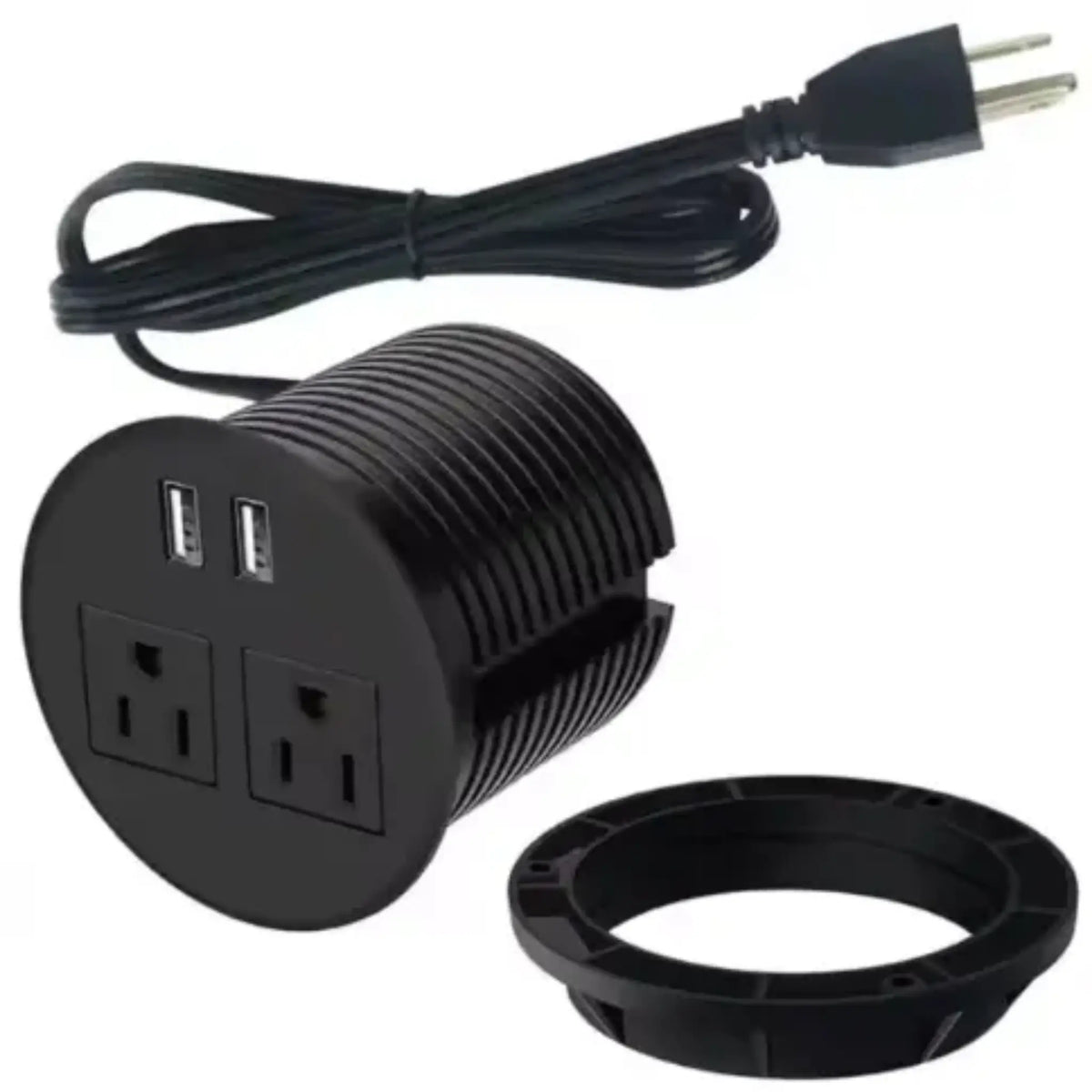 Black Power Grommet made with ETL-certified and made with ABS fireproof material. The Power Grommet Fits standard 80mm grommet holes.