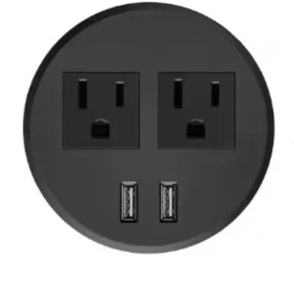 Close up of the 2 USB-A ports (5V/2A) and 2 AC outlets (1500W max).