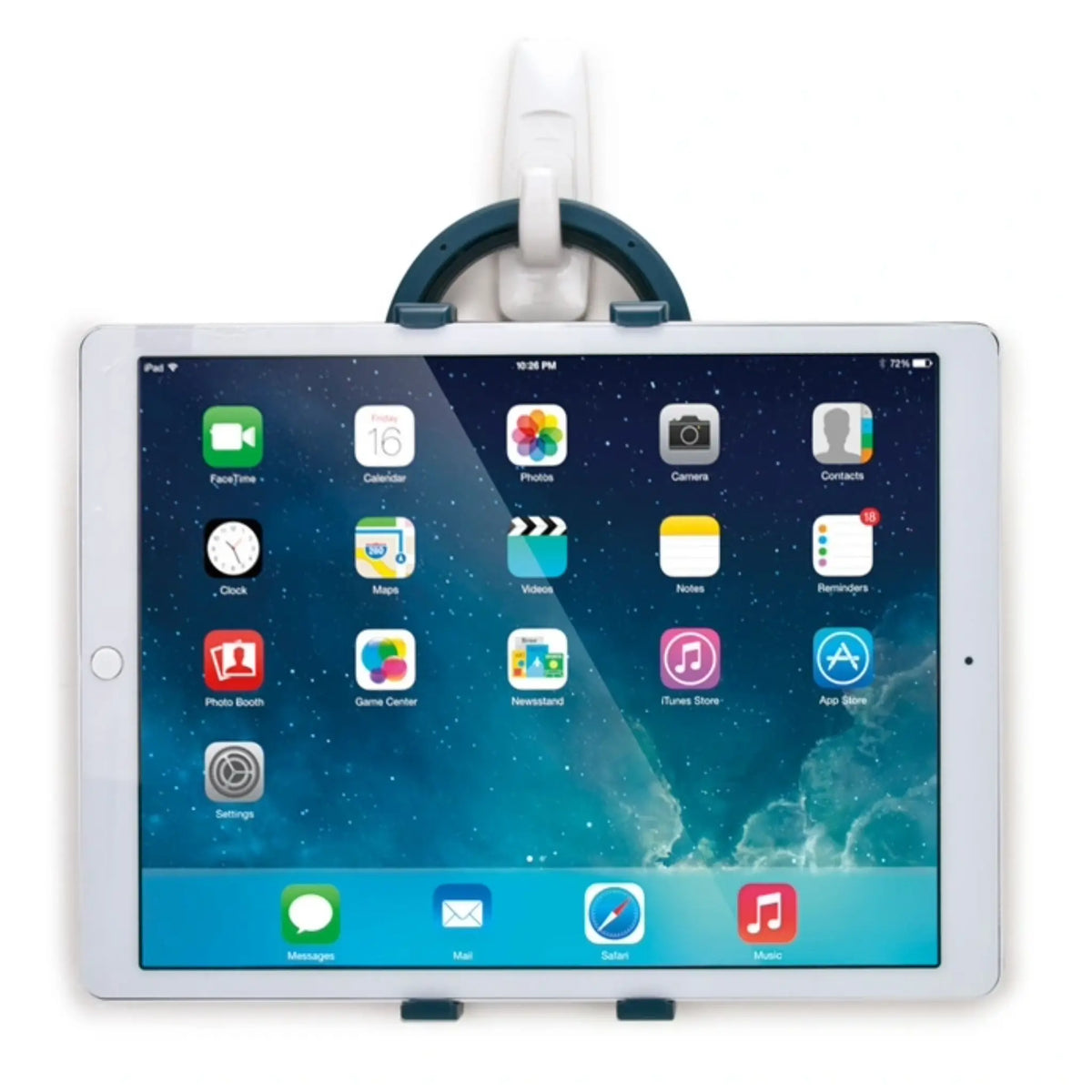 Universal Portable Multi-Surface Tablet Stand (XL) using the spring bracket to hang from a wall clip.