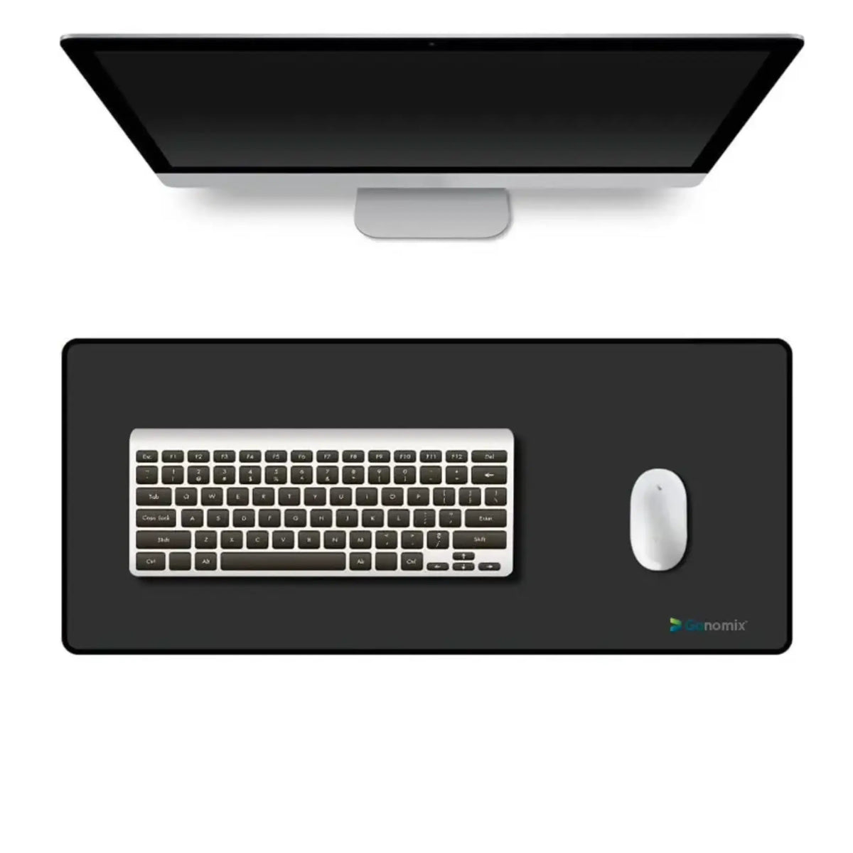 The Premium Desktop Pad being used with a keyboard and Mouse on top of it protecting your desk from scratching and keeping your keyboard and mouse from slipping. However, the smooth surface still allows for effortless gliding of the mouse.