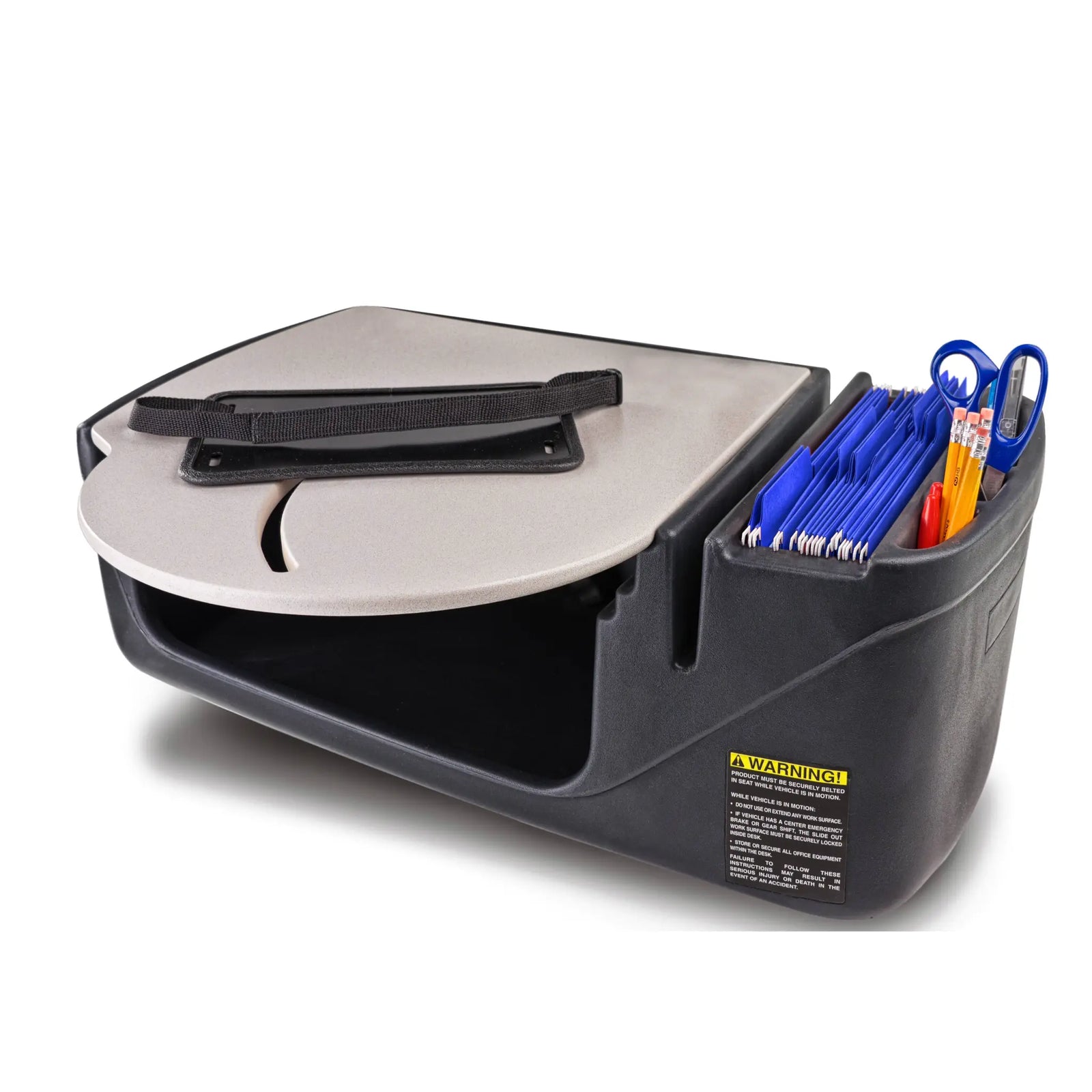 Car organizer with compartments for items on a white background