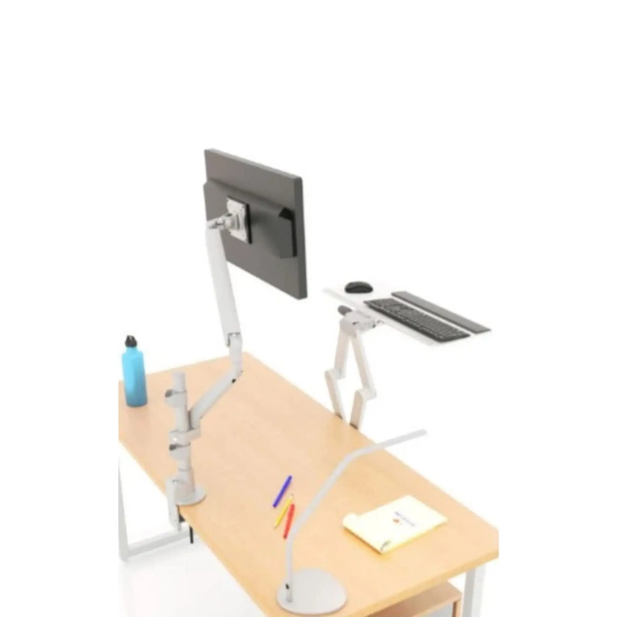 Back view of the Solace Stealth Sit-Stand desktop set up