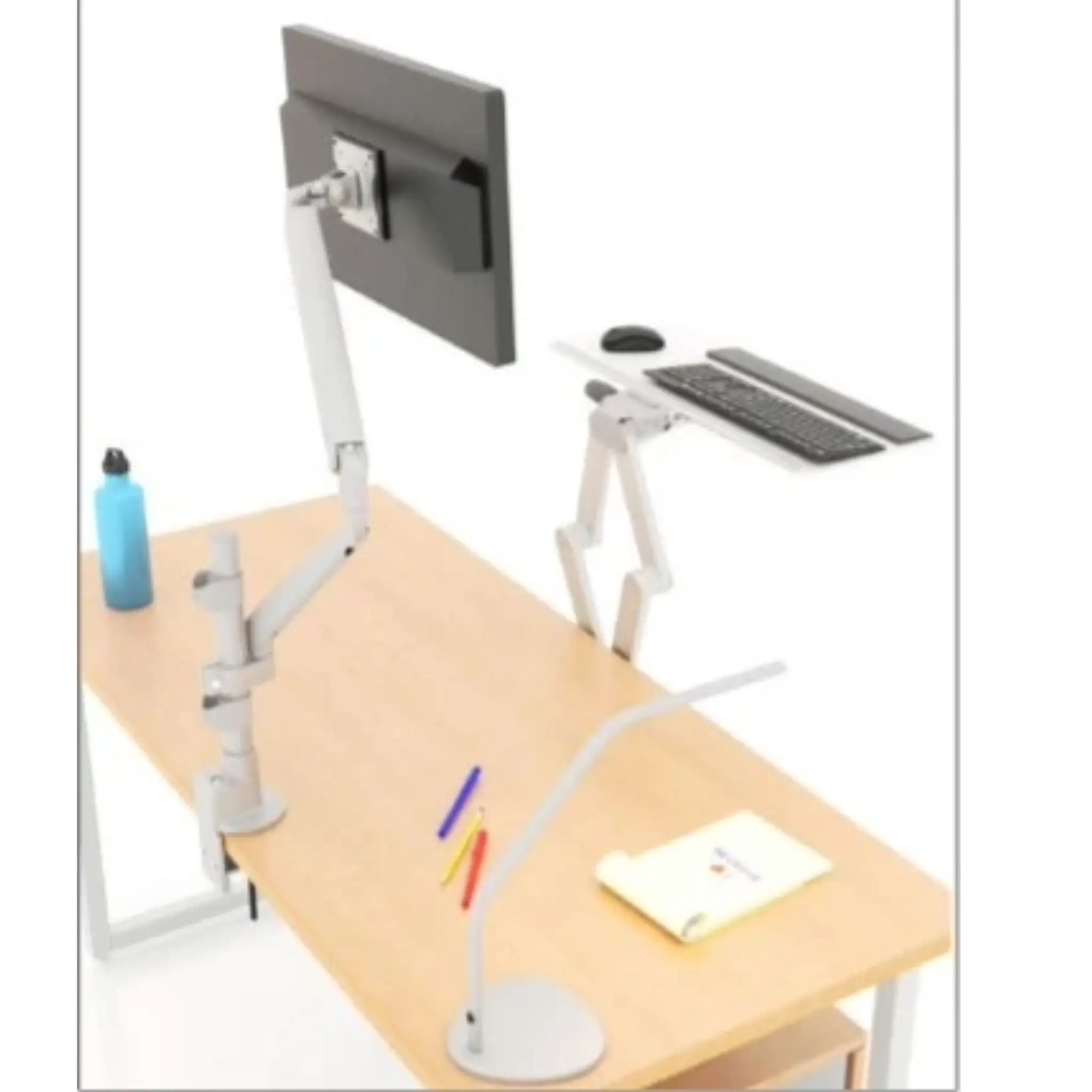 Back view of the Solace Stealth Sit-Stand desktop set up