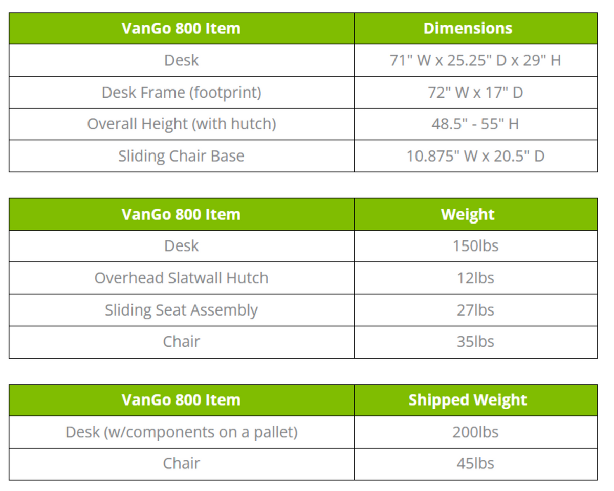 VanGo 801 Vehicle Desk