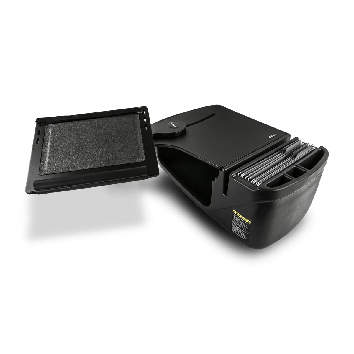 Black car console organizer with compartments on a white background