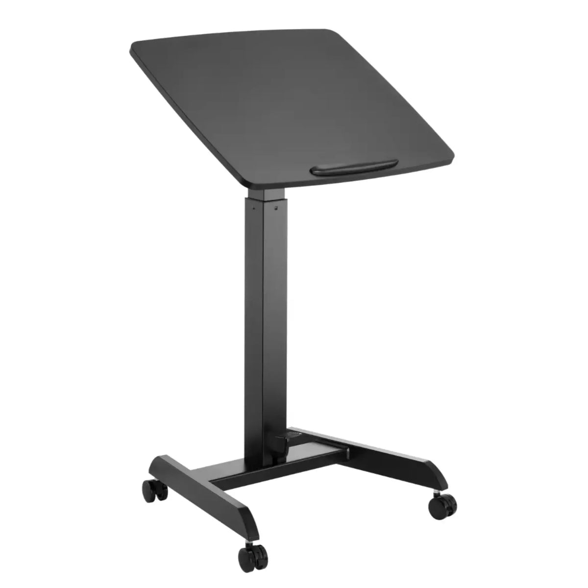Black adjustable standing desk on a white background