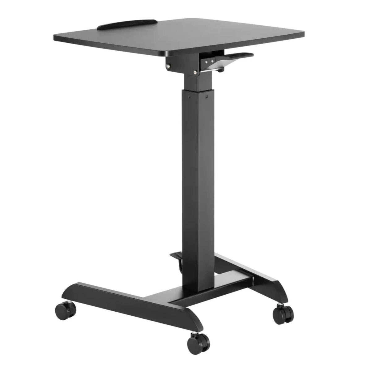 Black adjustable standing desk on a white background