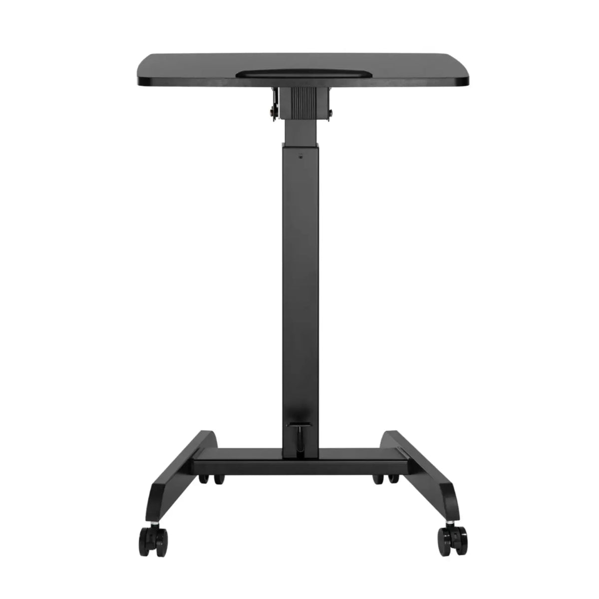 Black adjustable standing desk on a white background