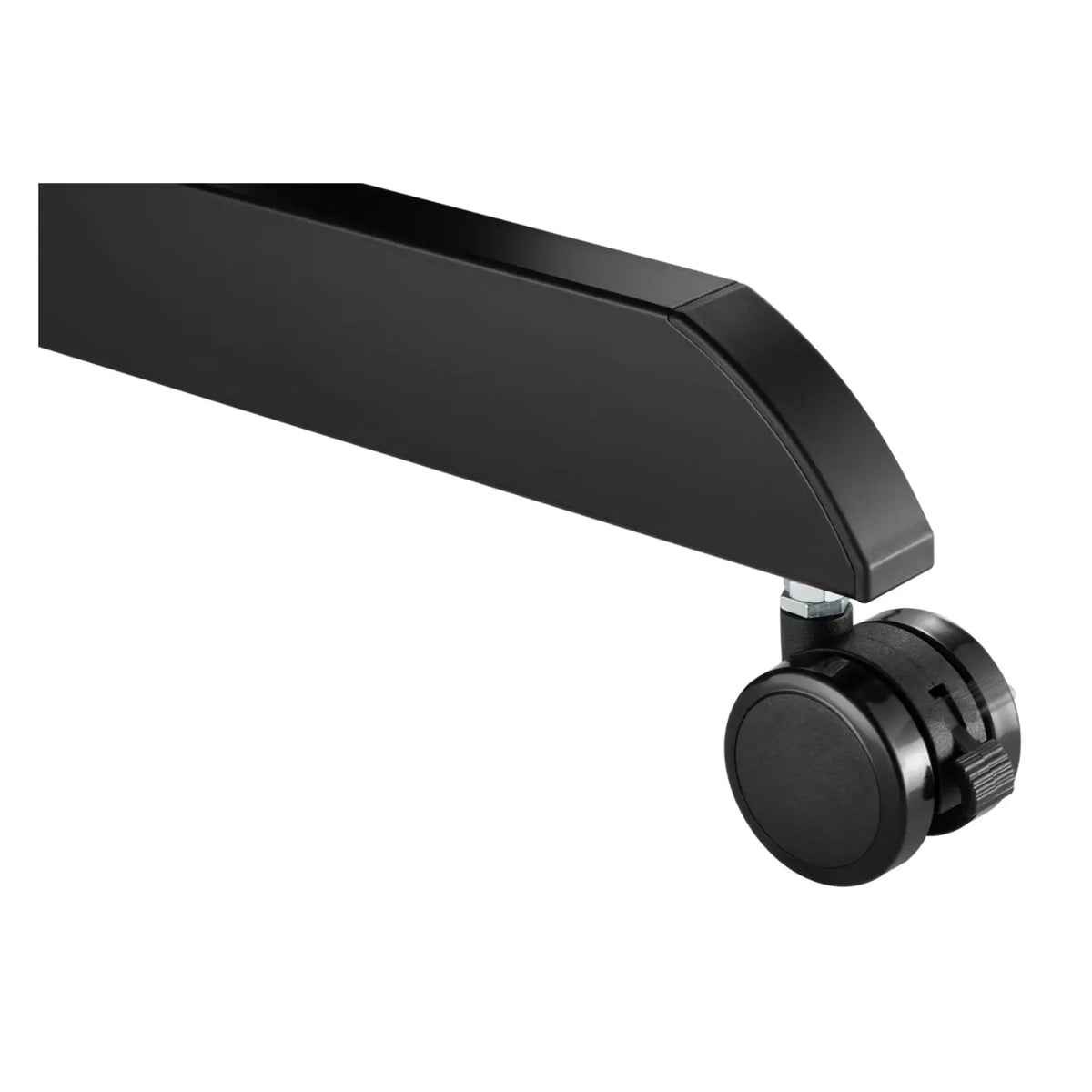 Black office chair caster wheel on a white background