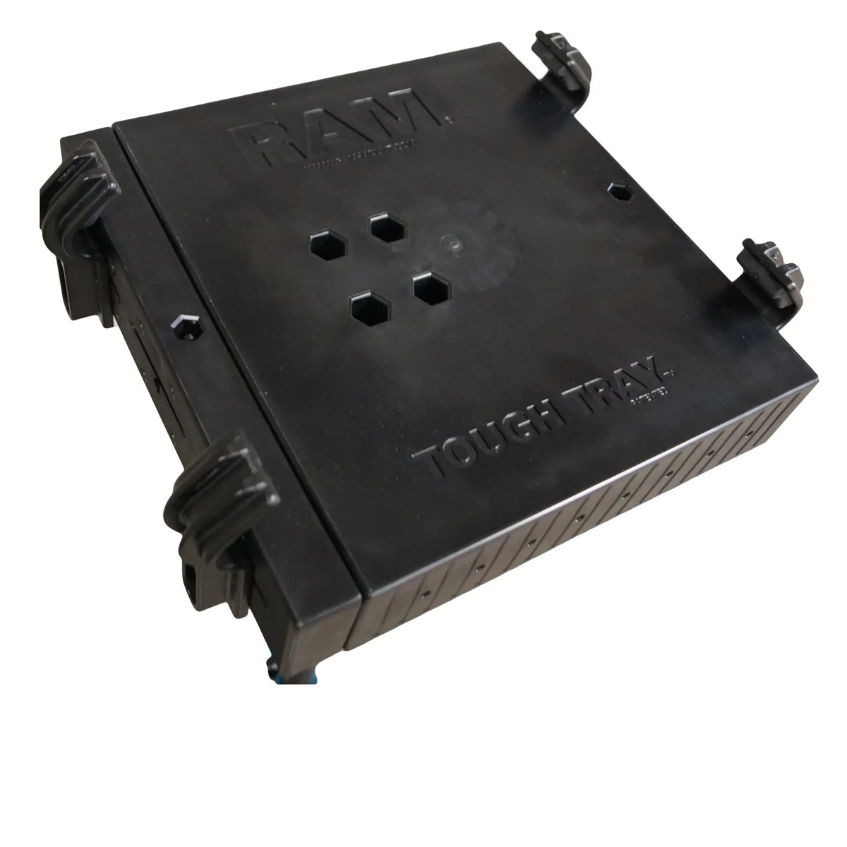 Close up view of Black RAM Tough Tray on a white background that holds laptops up to 10lbs.