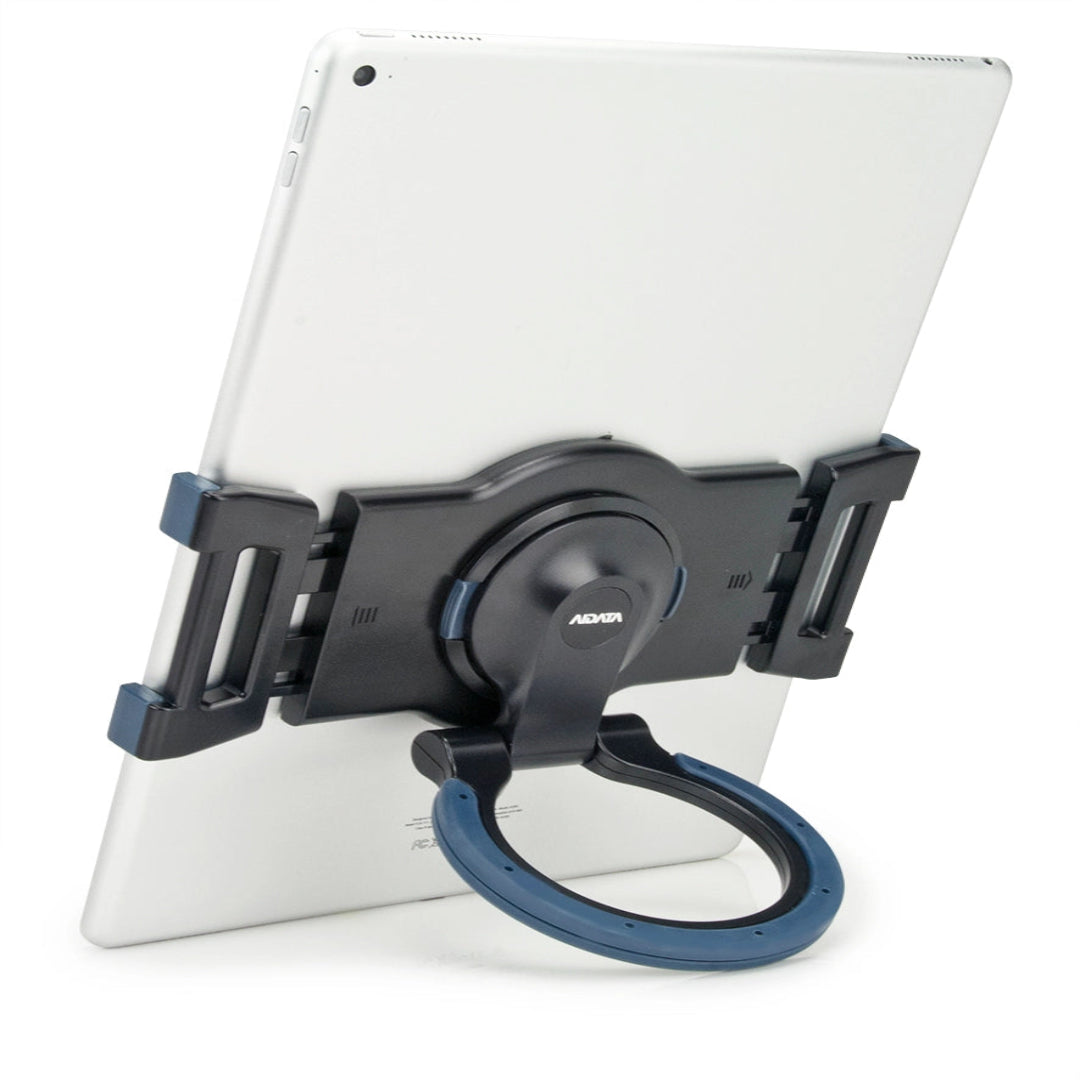 Tablet holder with a tablet on a white background