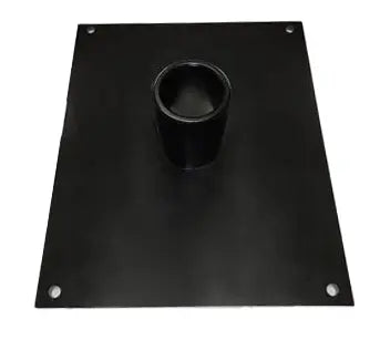 Square, black metal jury base with four screw holes