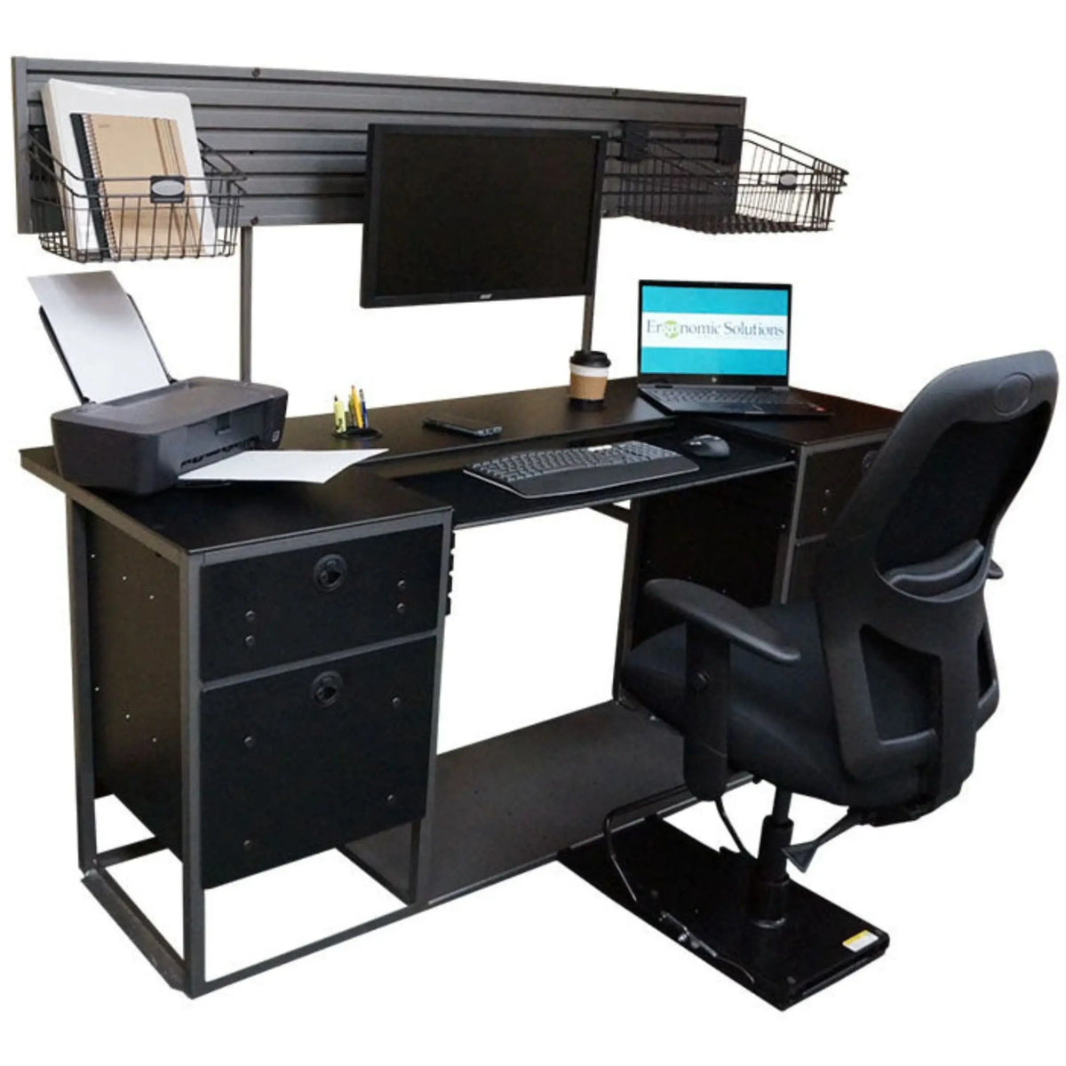 VanGo 801 Vehicle Desk with Shatwall Hutch and sliding Seat Assembly