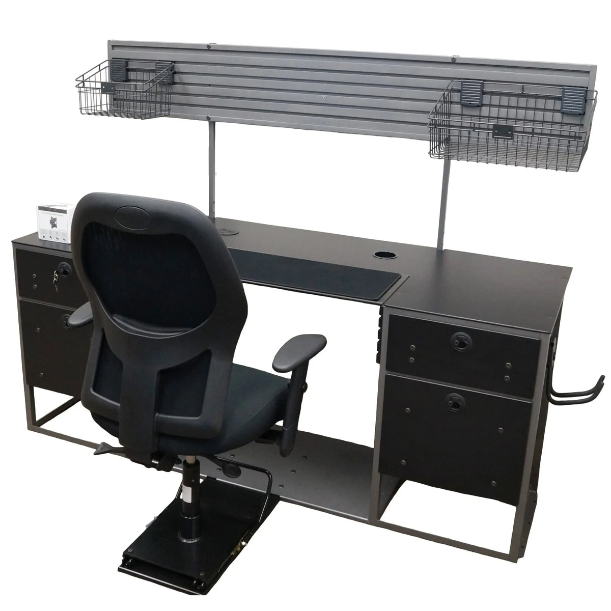 VanGo 801 Vehicle desk with sliding seat assembly and slatwall hutch not in a vehicle