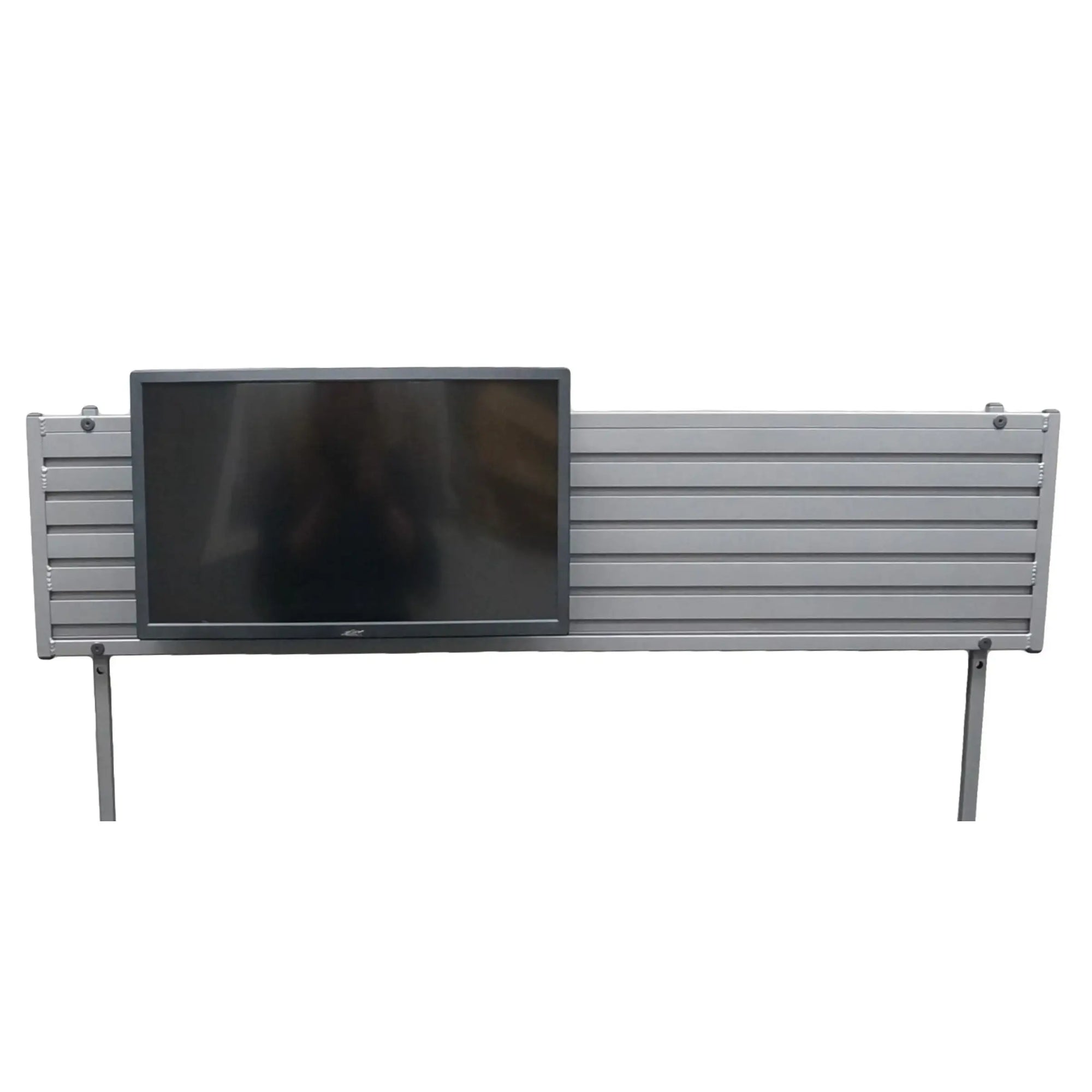 VanGo 611 Slatwall Hutch with a monitor mounted to it. The Slatwall Hutch is a great addition to your VanGo 611 as you can ass monitors and baskets to save space at your mobile office.