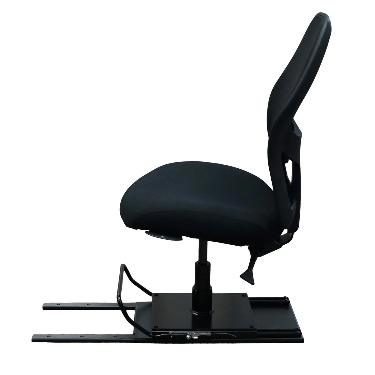 The VanGo Siding Seat Assembly with office chair. The Sliding Seat assembly allows for 8 inches of travel distance so you can find your preferred comfortability while at work on the go.