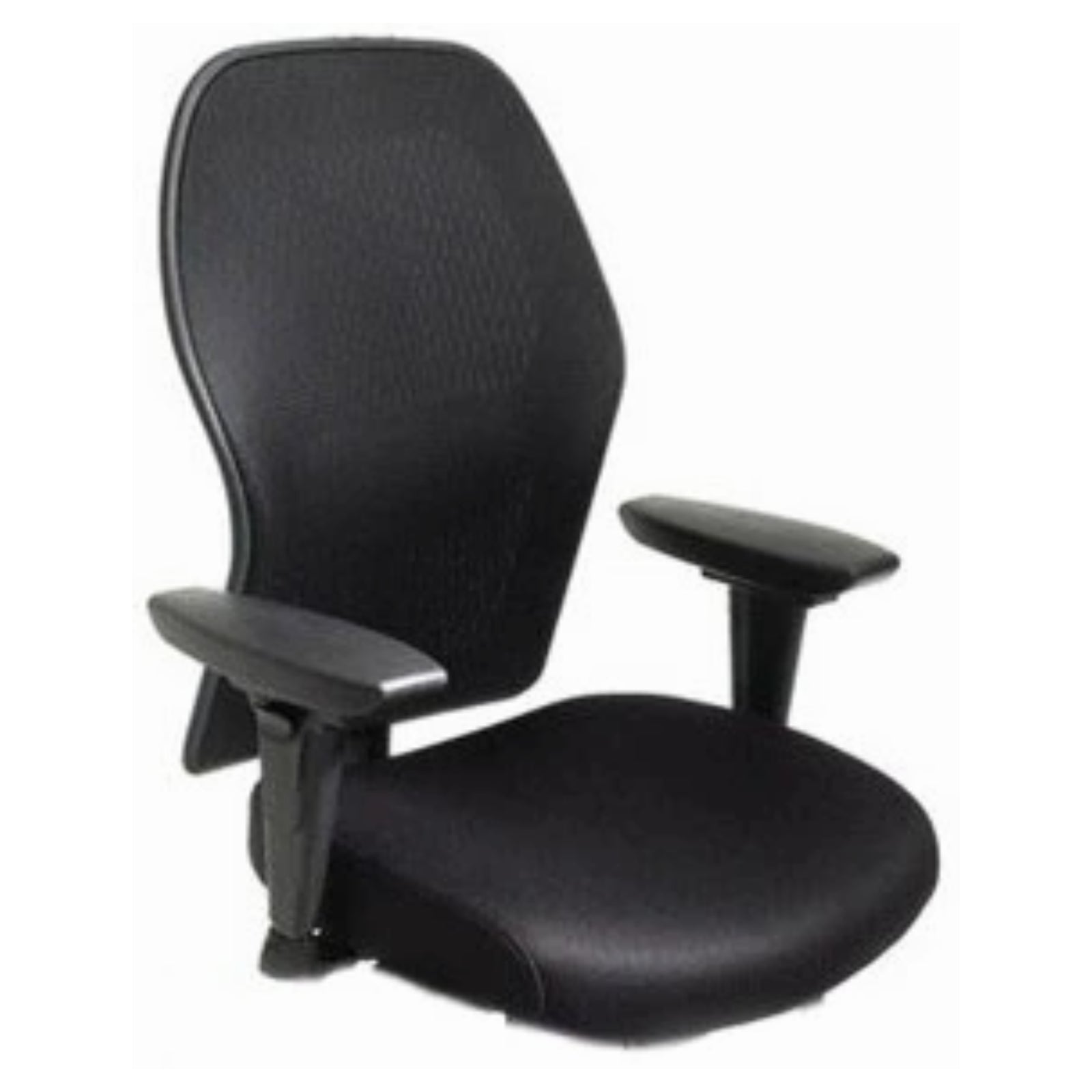 Black office chair with mesh backrest on a white background